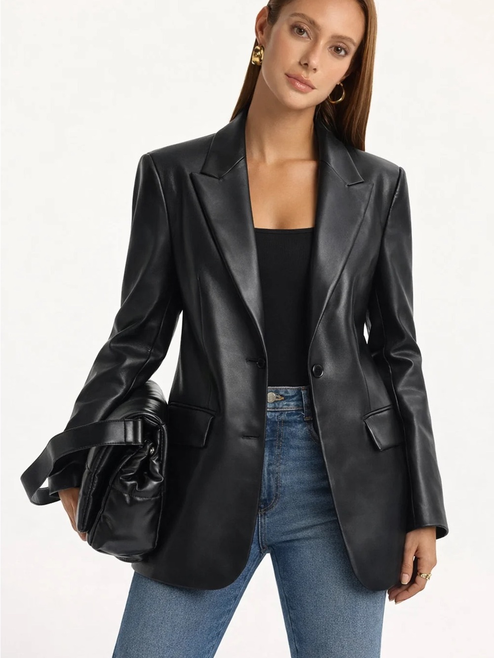 SNDYS Pu Leather Black Blazer